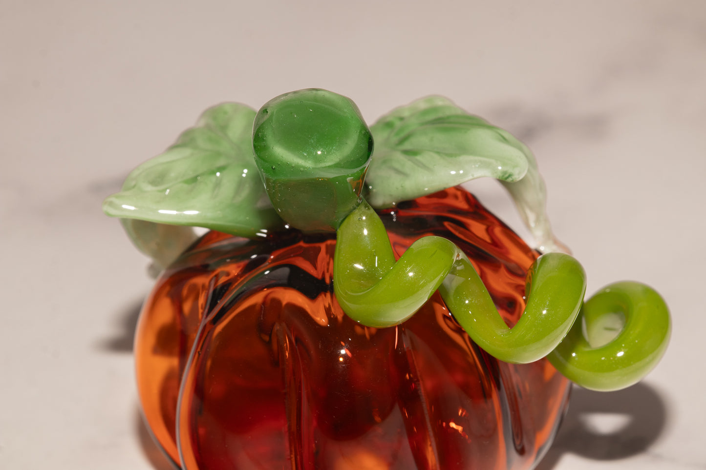 Glass Pumpkin #4 | OOAK Glass Pumpkin Sculpture | Fall Halloween Home Decor | Leaves Vine Detail | Handcrafted Seasonal Art