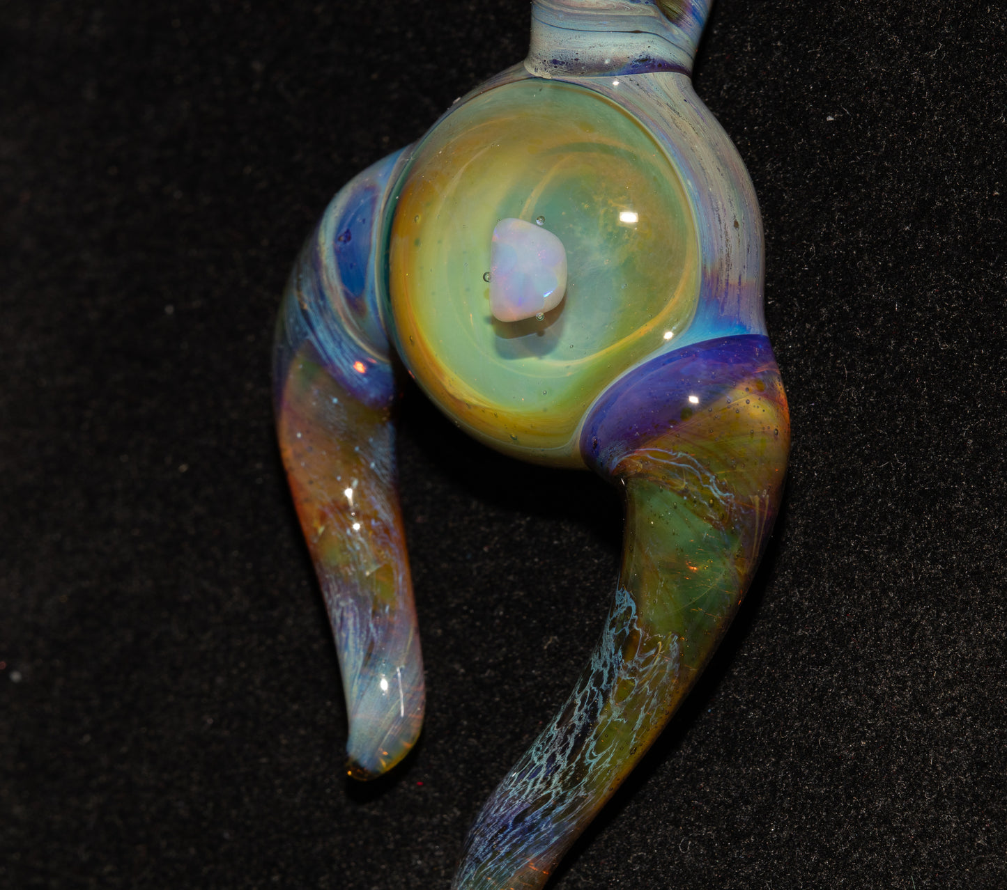 Opal Glass Pendant | Floating White Opal Necklace | Handmade Borosilicate Jewelry | Organic Horned Glass Art