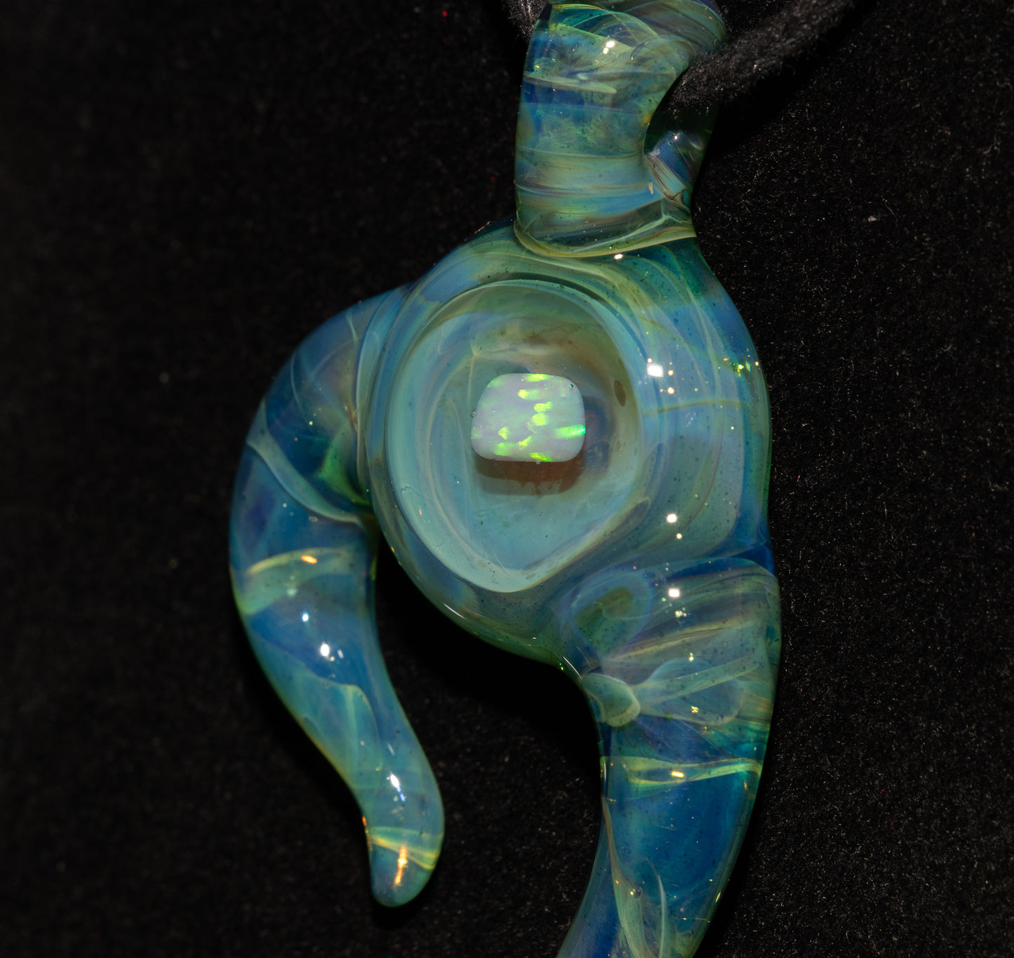 Encased Opal Glass Pendant | Organic Horned Necklace | Handblown Borosilicate Jewelry | Artisan Glass Statement Piece