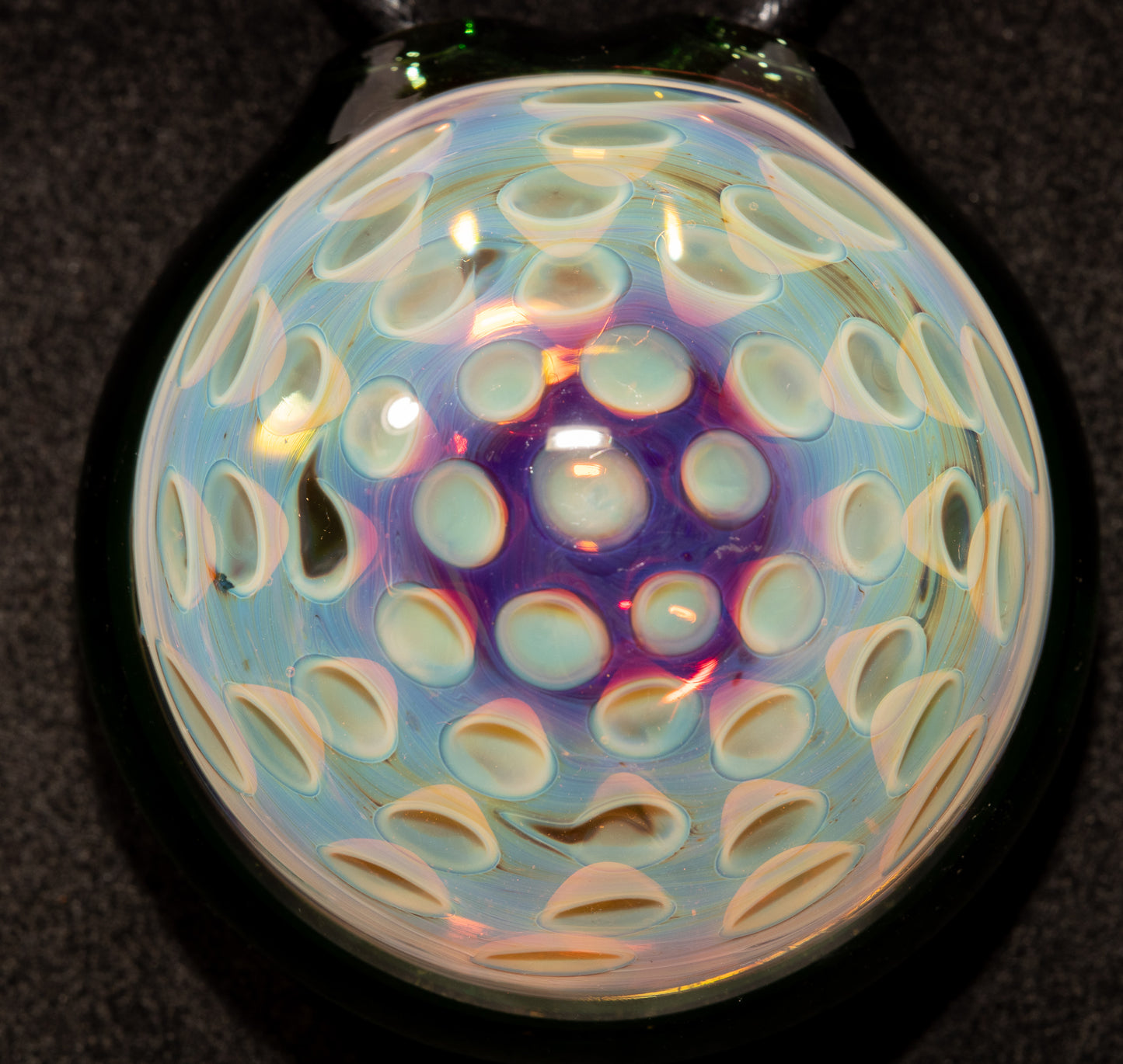 Honeycomb Lotus Pod Glass Pendant | Geometric Dot Stack Pattern | Artisan Blown Glass Necklace