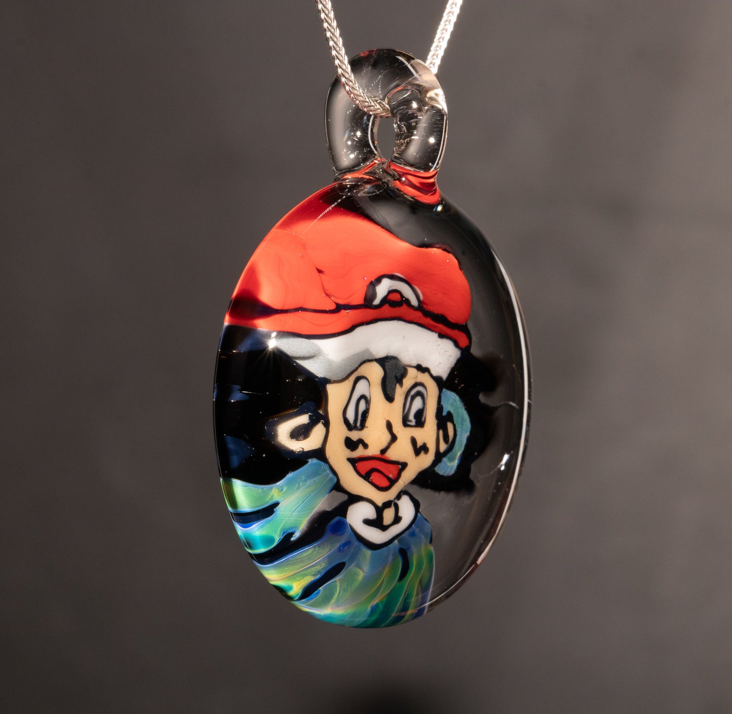 Handmade Retro Cartoon Portrait Pendant | Borosilicate Glass Art | Disc Flip Technique | Anime Inspired Gift Necklace