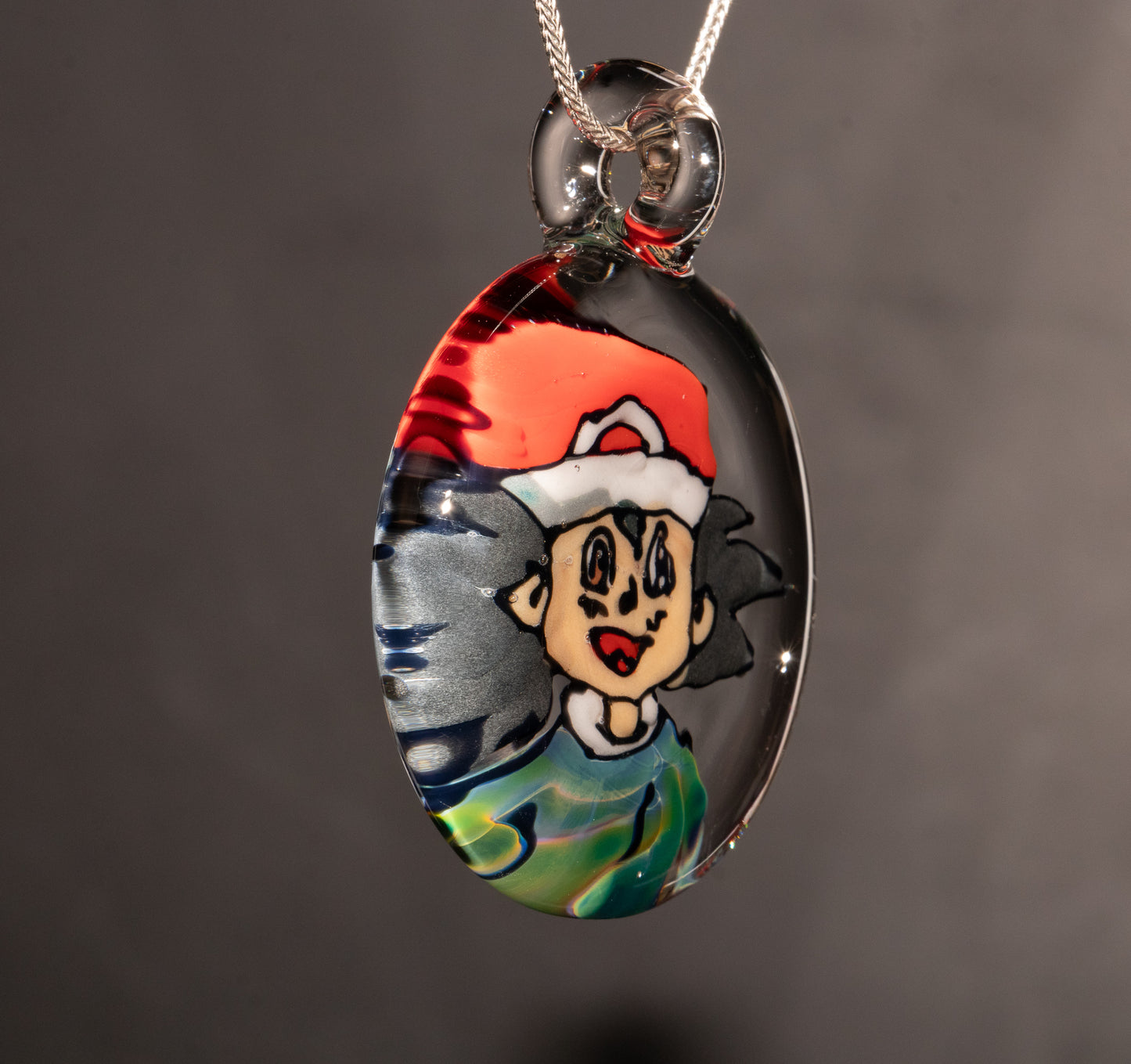Retro Cartoon Glass Pendant | Hand Drawn Anime Portrait | Borosilicate Disc Flip | Nostalgic Collector Jewelry
