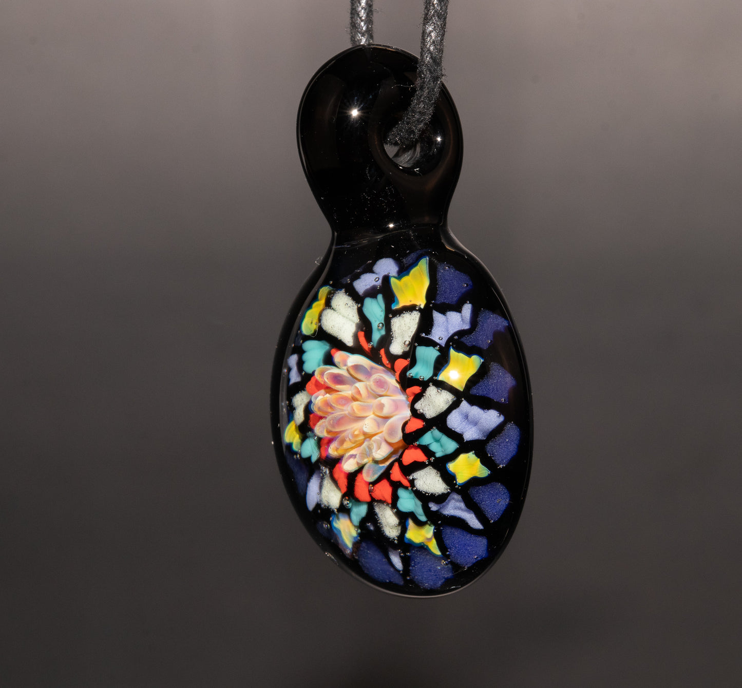 Unique Mandala Glass Pendant | Colorful Fillacello Design | Sacred Geometry Jewelry Art