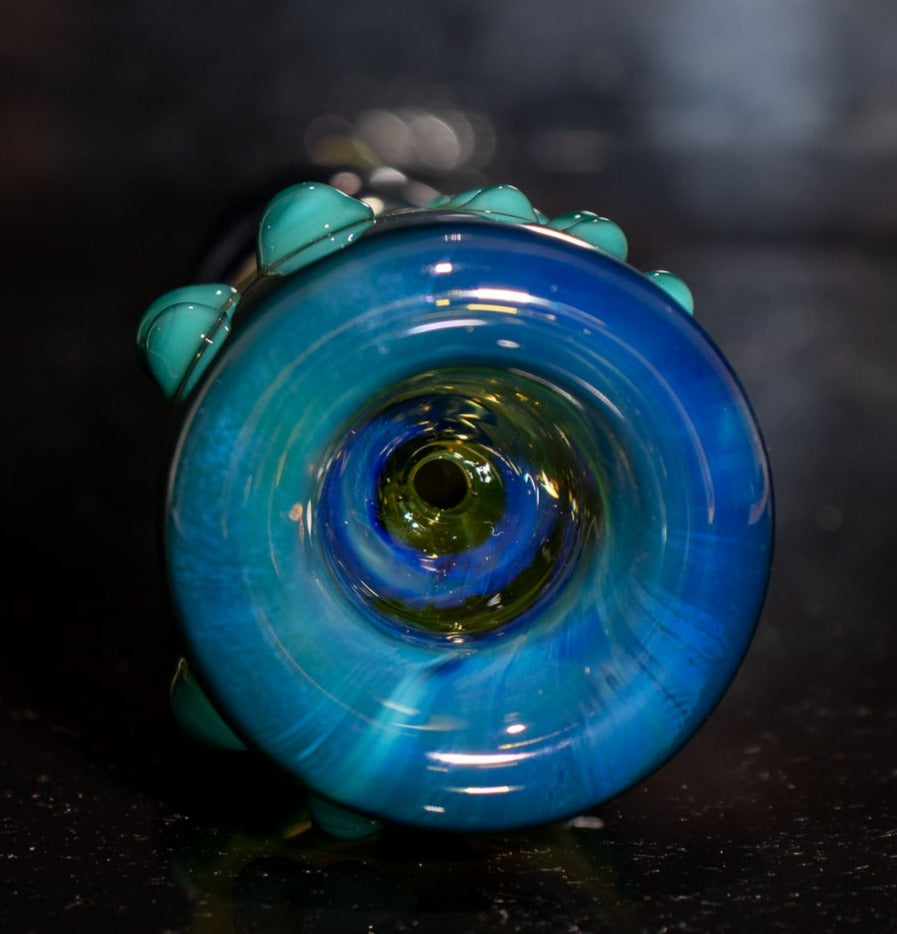 Large Fumed Glass Art | Heady Galaxy Bat | Blue Rainbow Borosilicate | Silver Fumed Handblown Glass