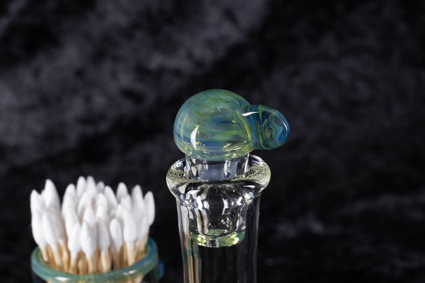Q-tip Container with Cleaning Bottle | Borosilicate Glass Jar | Heady Glass Jar | Handblown Functional Glass