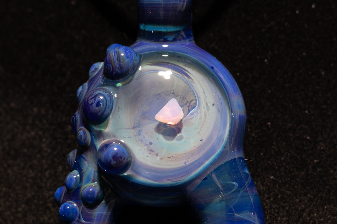 Blue Amber Purple Talisman with Encased Opal | Borosilicate Pendant Necklace | Sculpted Horn Pendant