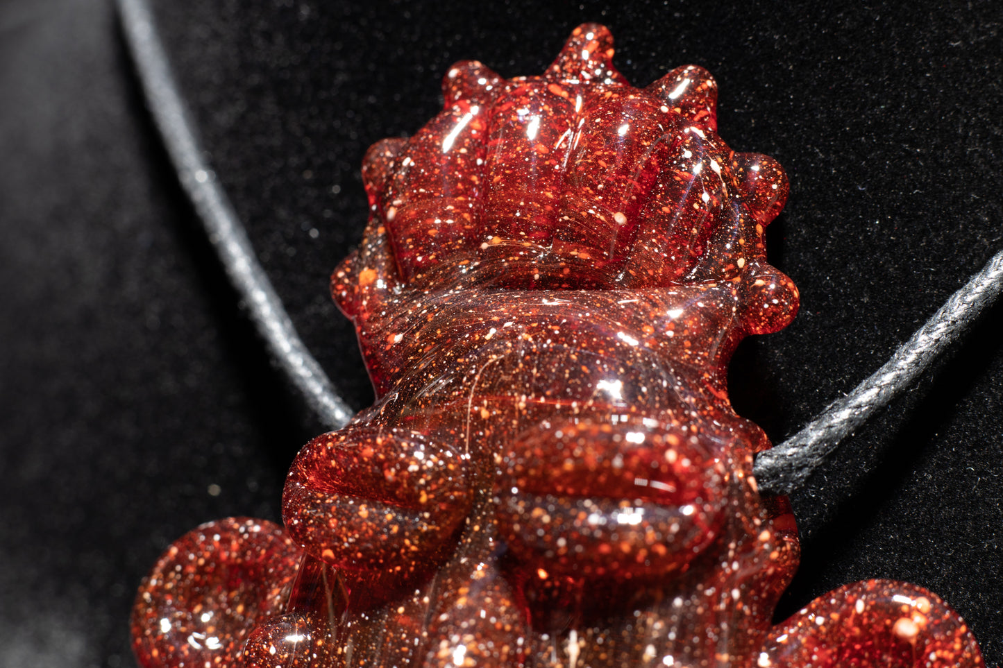 Red Blizzard Glass Tiki Pendant | Sculpted Moai Necklace | Pele Totem Talisman