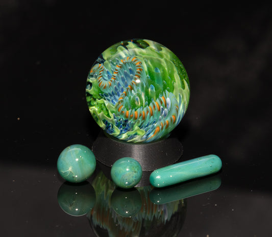 Coral Reef Glass Marble Set | 25mm Glass Marbles | Handblown Borosilicate Glass | Collectible Functional Glass
