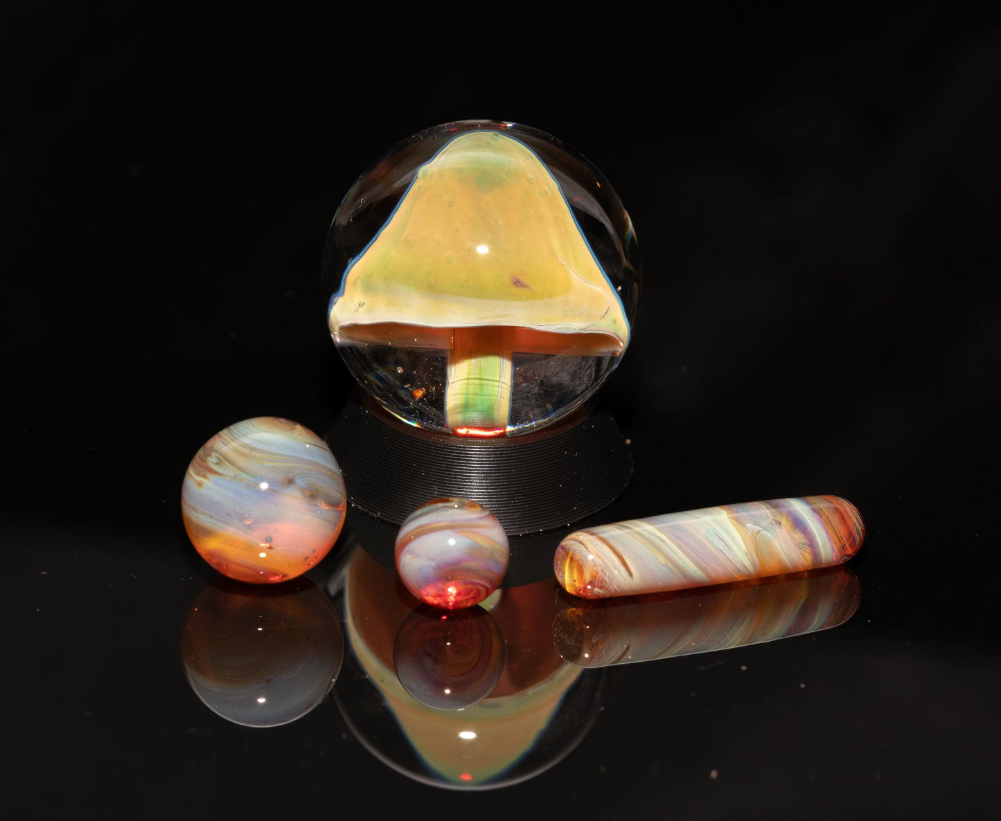 Mushroom Glass Marble Set | 25mm Glass Marbles | Handblown Borosilicate Glass | Collectible Functional Glass
