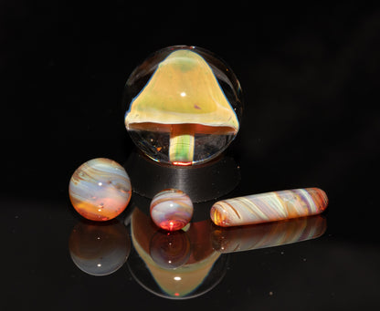 Mushroom Glass Marble Set | 25mm Glass Marbles | Handblown Borosilicate Glass | Collectible Functional Glass