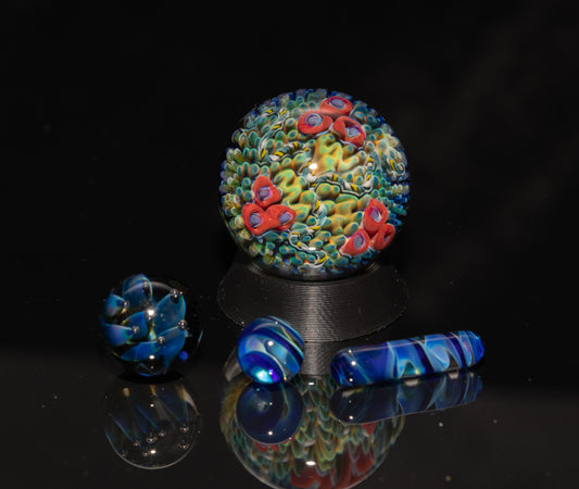 Coral Reef Glass Marble Set | 25mm Glass Marbles | Handblown Borosilicate Glass | Collectible Functional Glass