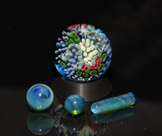 Coral Reef Glass Marble Set | 25mm Glass Marbles | Handblown Borosilicate Glass | Collectible Functional Glass