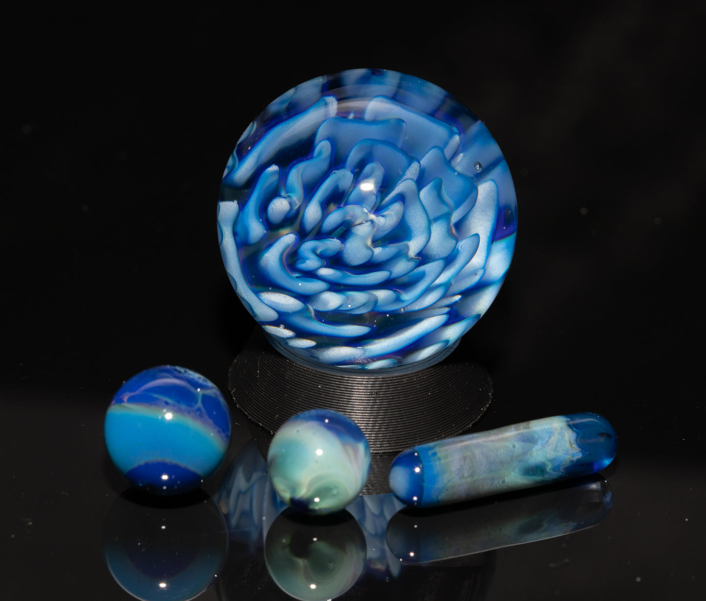 Dahlia Flower Marble Set | 25mm Handmade Glass Art Sphere with Matching Inserts | Collector Marble | Handblown Glass Decor