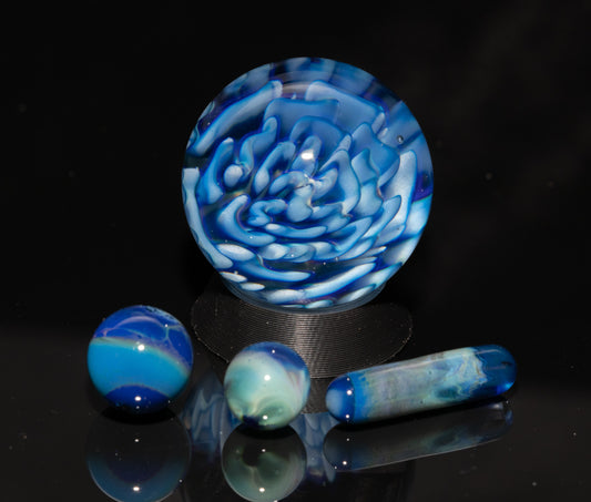 Dahlia Flower Marble Set | 25mm Handmade Glass Art Sphere with Matching Inserts | Collector Marble | Handblown Glass Decor