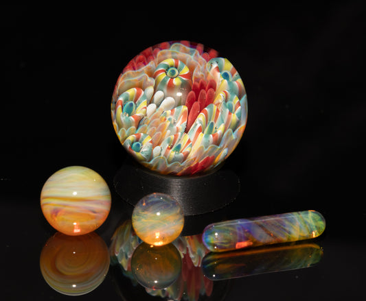 Coral Reef Glass Marble Set | 25mm Glass Marbles | Handblown Borosilicate Glass | Collectible Functional Glass