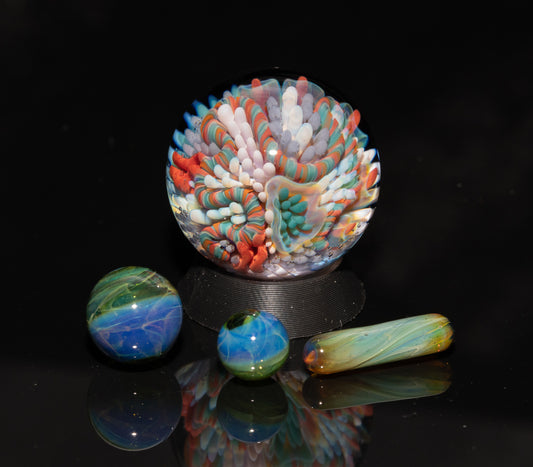 Coral Reef Glass Marble Set | 25mm Glass Marbles | Handblown Borosilicate Glass | Collectible Functional Glass