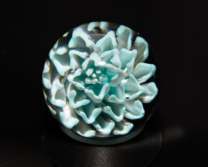 Dahlia Flower Marble Set | 25mm Handmade Glass Art Sphere with Matching Inserts | Collector Marble | Handblown Glass Decor