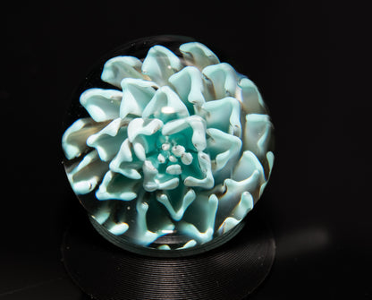 Dahlia Flower Marble Set | 25mm Handmade Glass Art Sphere with Matching Inserts | Collector Marble | Handblown Glass Decor
