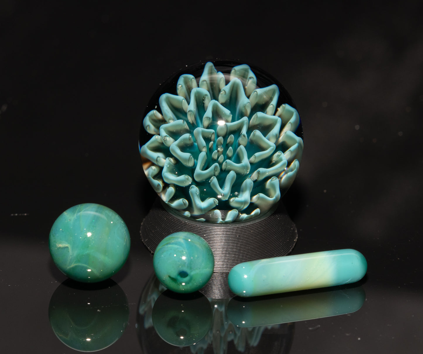 Dahlia Flower Marble Set | 25mm Handmade Glass Art Sphere with Matching Inserts | Collector Marble | Handblown Glass Decor
