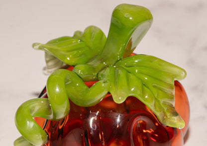 Glass Pumpkin #1 | Handblown OOAK Fall Sculpture | Autumn Home Decor | Halloween Decoration | Leaves & Green Vine Detail | Collectible Art