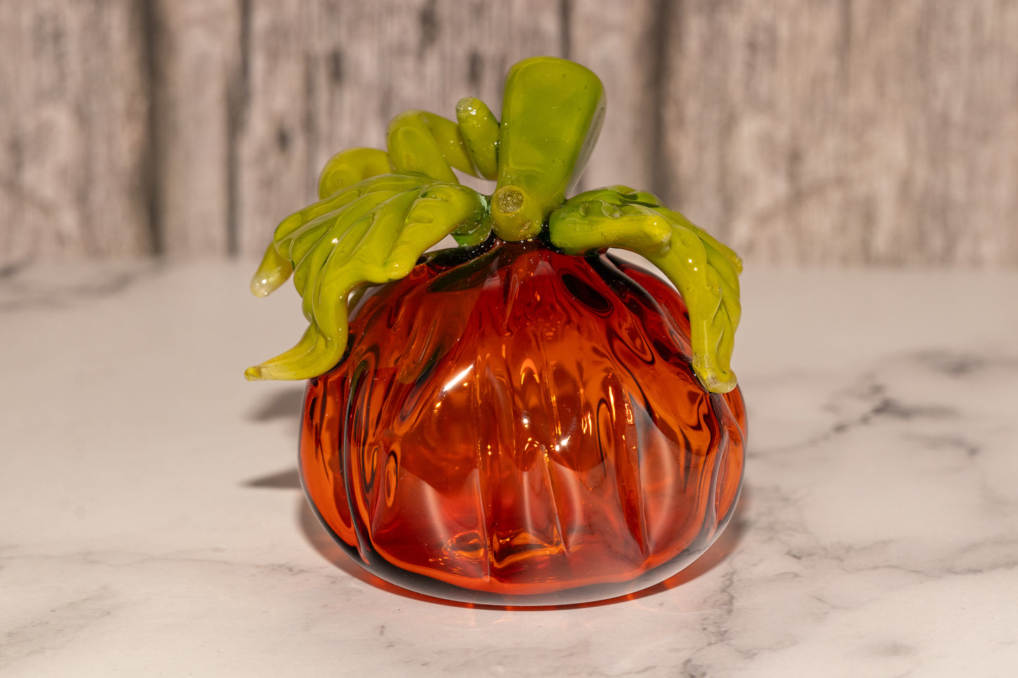 Glass Pumpkin #3 | Handblown Borosilicate Pumpkin | Autumn Leaves Decor | Halloween & Fall Art | OOAK Collectible Glass Pumpkin