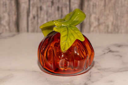 Glass Pumpkin #3 | Handblown Borosilicate Pumpkin | Autumn Leaves Decor | Halloween & Fall Art | OOAK Collectible Glass Pumpkin