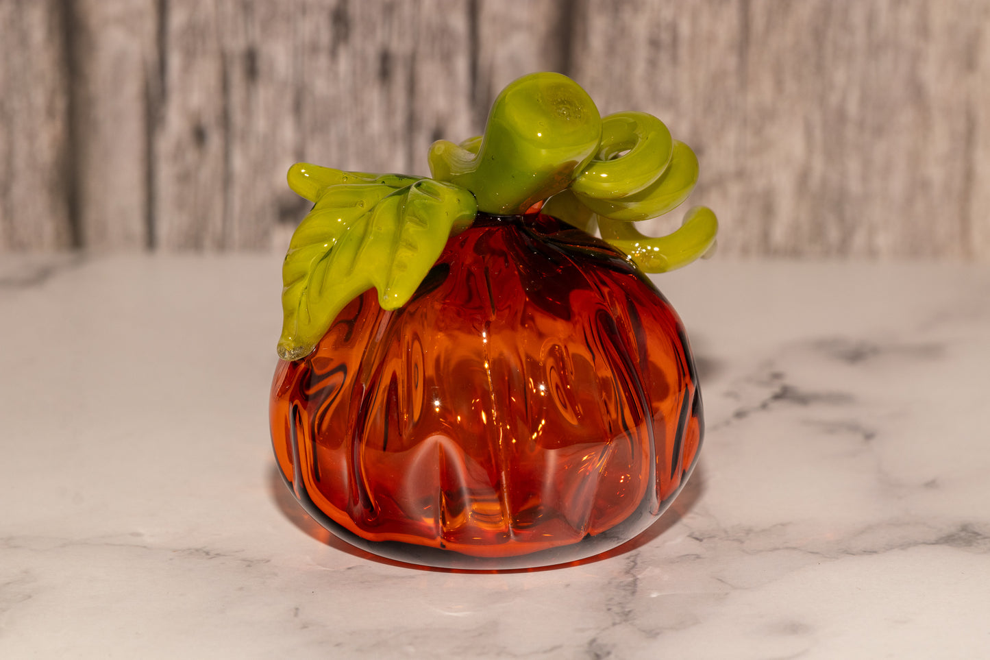Glass Pumpkin #3 | Handblown Borosilicate Pumpkin | Autumn Leaves Decor | Halloween & Fall Art | OOAK Collectible Glass Pumpkin