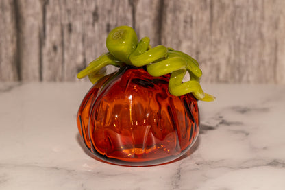 Glass Pumpkin #3 | Handblown Borosilicate Pumpkin | Autumn Leaves Decor | Halloween & Fall Art | OOAK Collectible Glass Pumpkin