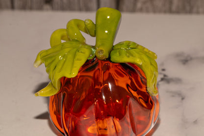 Glass Pumpkin #3 | Handblown Borosilicate Pumpkin | Autumn Leaves Decor | Halloween & Fall Art | OOAK Collectible Glass Pumpkin
