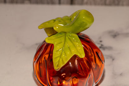 Glass Pumpkin #3 | Handblown Borosilicate Pumpkin | Autumn Leaves Decor | Halloween & Fall Art | OOAK Collectible Glass Pumpkin