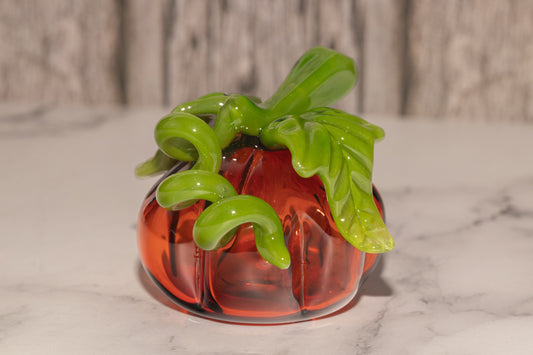 Glass Pumpkin #7 | Tiny Handblown Glass Pumpkin | Halloween Fall Table Centerpiece | OOAK Pumpkin with Stem Vine Collectible Art