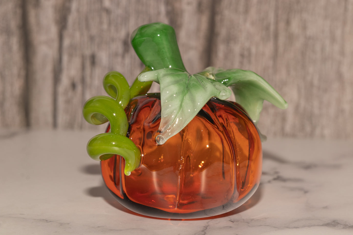 Glass Pumpkin #4 | OOAK Glass Pumpkin Sculpture | Fall Halloween Home Decor | Leaves Vine Detail | Handcrafted Seasonal Art