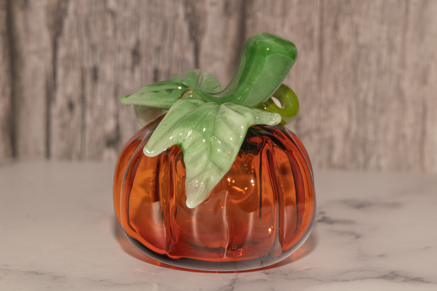 Glass Pumpkin #4 | OOAK Glass Pumpkin Sculpture | Fall Halloween Home Decor | Leaves Vine Detail | Handcrafted Seasonal Art