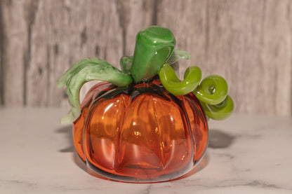 Glass Pumpkin #4 | OOAK Glass Pumpkin Sculpture | Fall Halloween Home Decor | Leaves Vine Detail | Handcrafted Seasonal Art