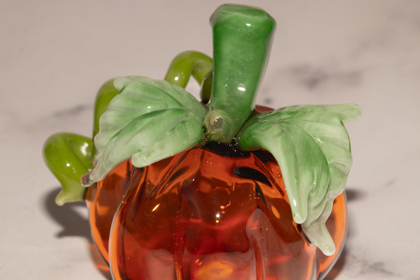 Glass Pumpkin #4 | OOAK Glass Pumpkin Sculpture | Fall Halloween Home Decor | Leaves Vine Detail | Handcrafted Seasonal Art