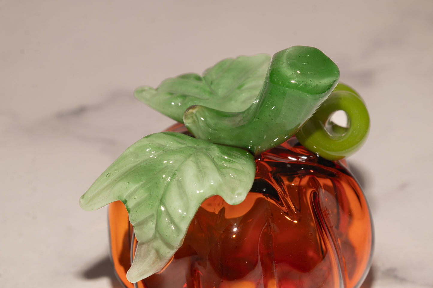 Glass Pumpkin #4 | OOAK Glass Pumpkin Sculpture | Fall Halloween Home Decor | Leaves Vine Detail | Handcrafted Seasonal Art