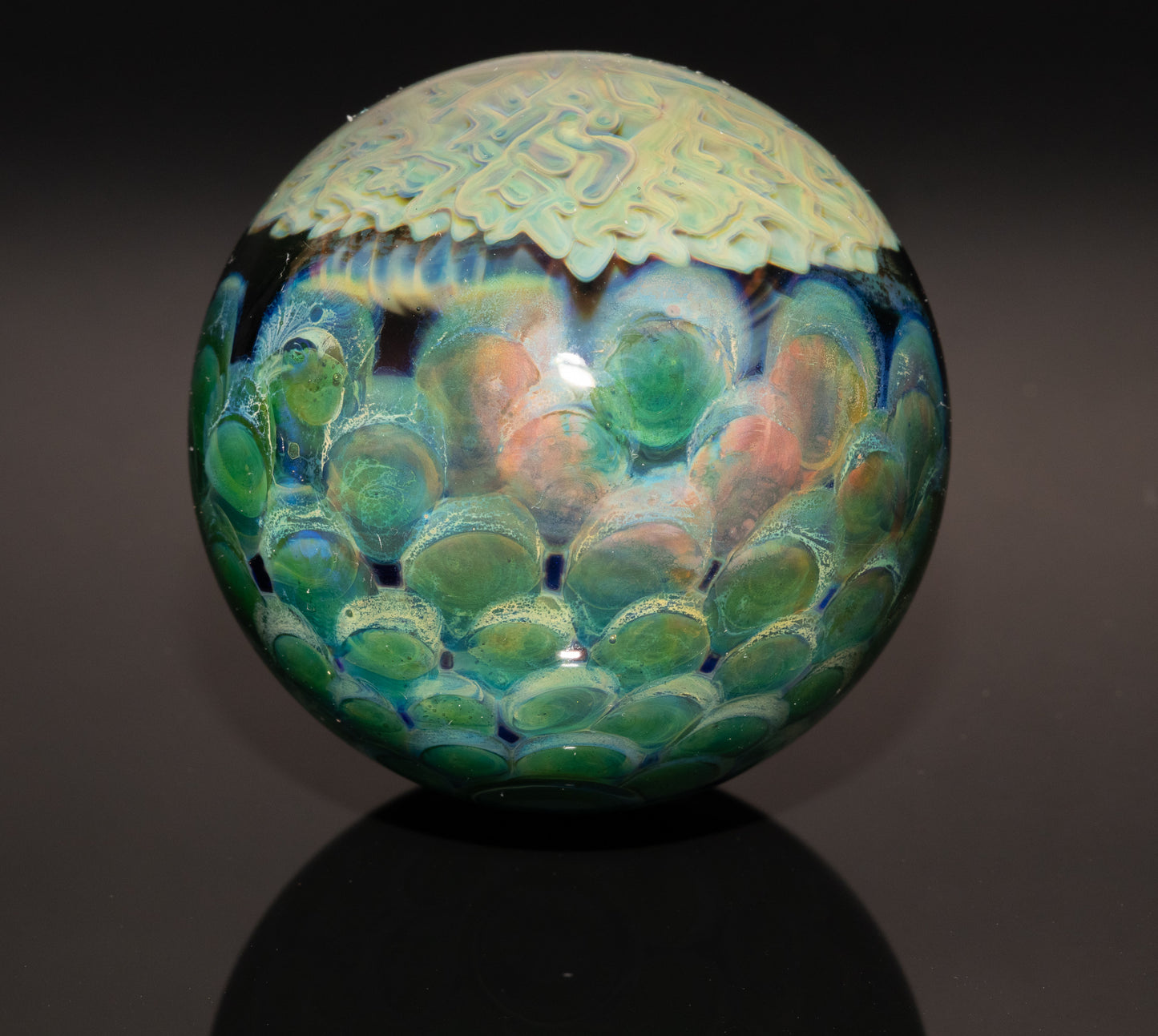 Mycelium Glass Marble 50mm | Fungal Inspired Art | Handmade Dot Stack Design | Nature-Inspired Collectible