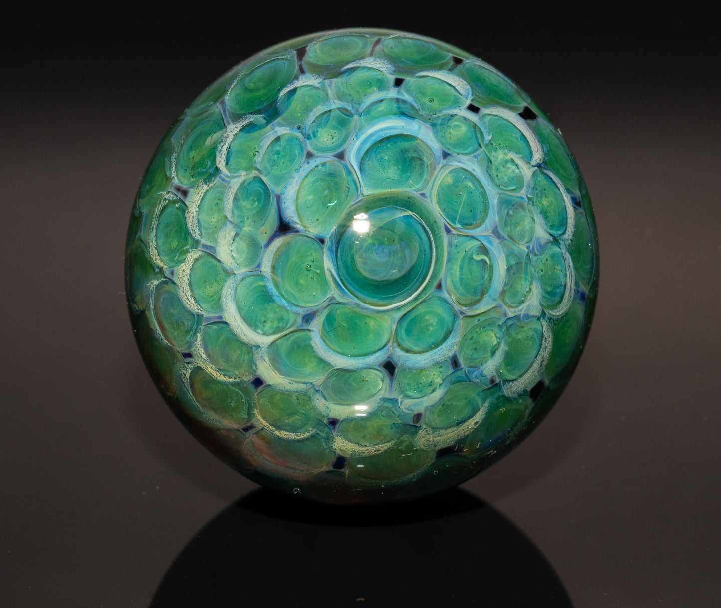 Mycelium Glass Marble 50mm | Fungal Inspired Art | Handmade Dot Stack Design | Nature-Inspired Collectible