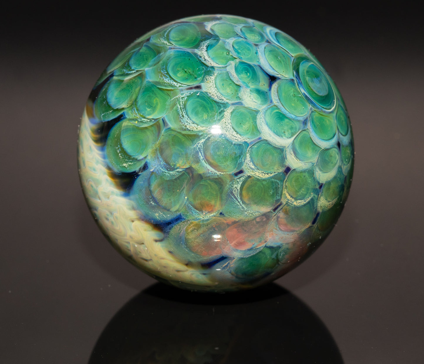 Mycelium Glass Marble 50mm | Fungal Inspired Art | Handmade Dot Stack Design | Nature-Inspired Collectible