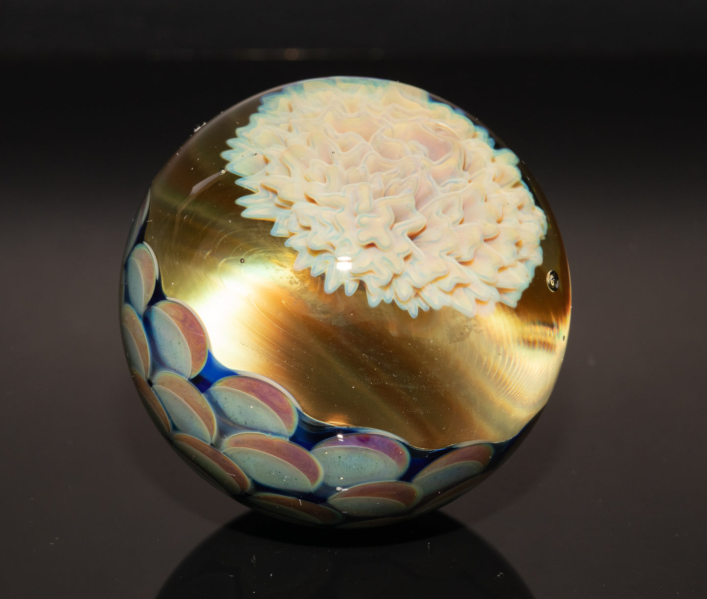 Mycelium Glass Marble 50mm | Fungal Inspired Art | Handmade Dot Stack Design | Nature-Inspired Collectible