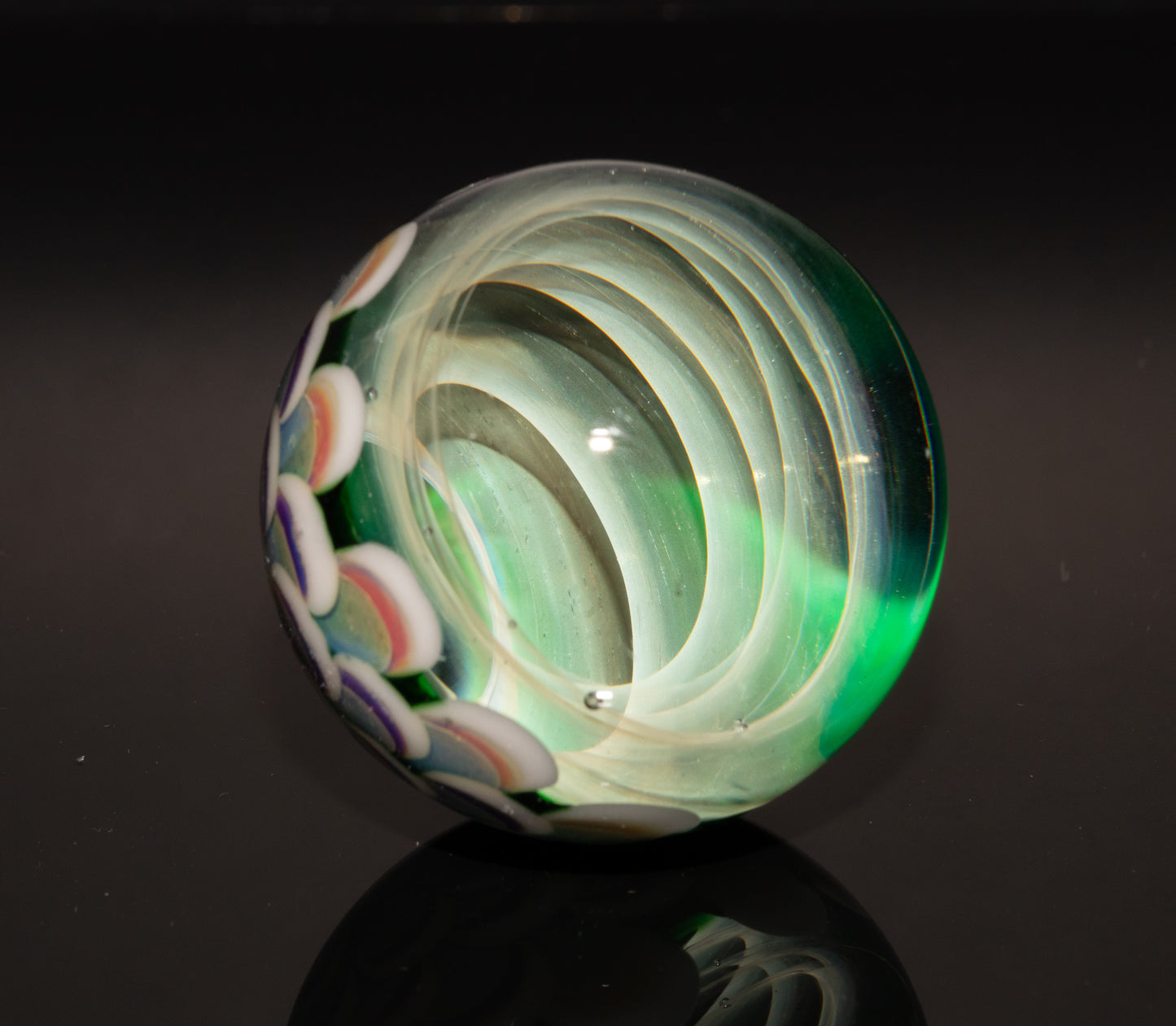 Vortex Nebula Marble 42mm | Silver Fumed Spiral Galaxy Orb | Deep Space Glass Art | Optical Depth Sphere | Handcrafted Collector