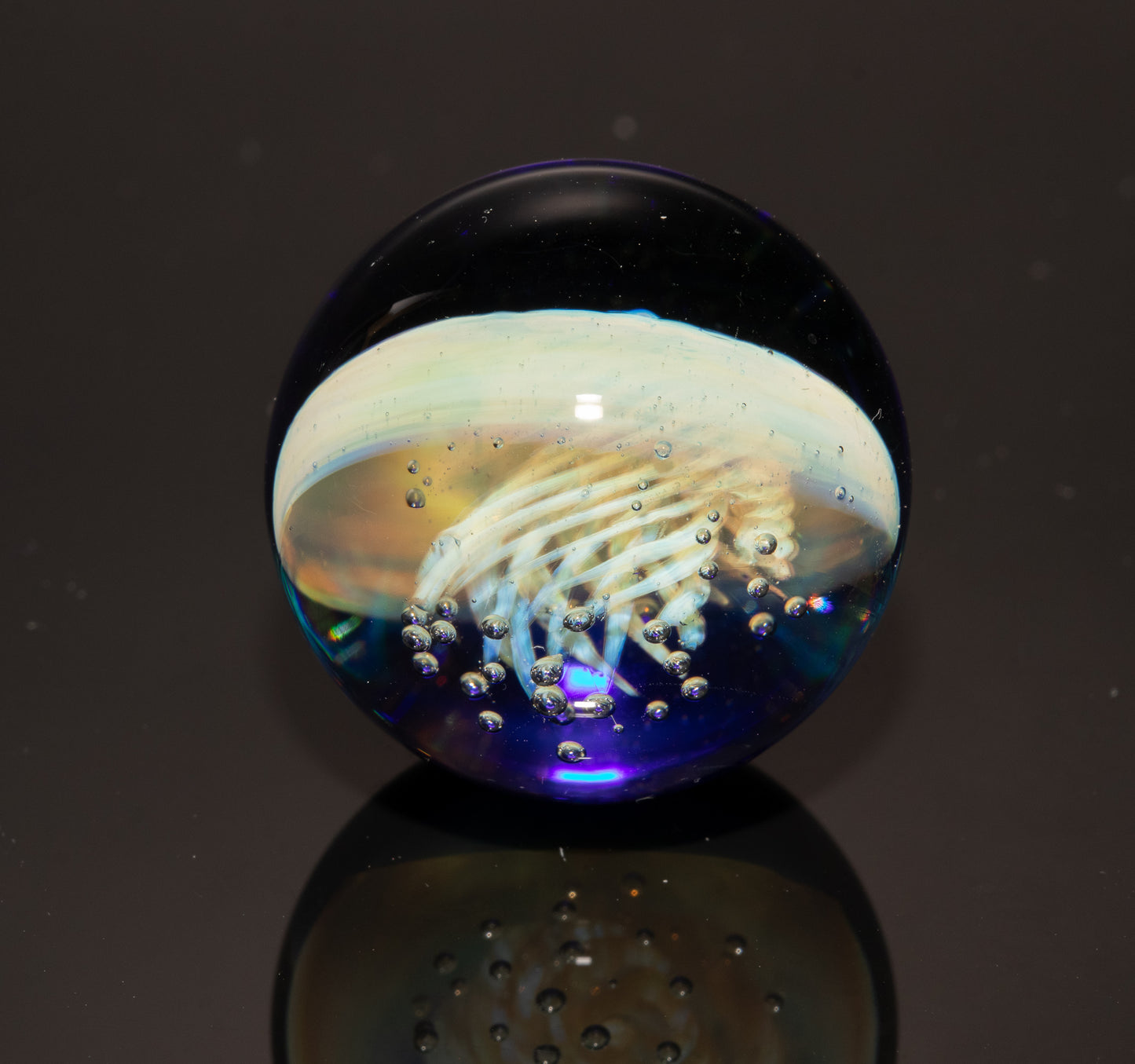 Jellyfish Glass Marble 26mm | Ocean Inspired Art Marble | Handmade Boro Glass Sphere