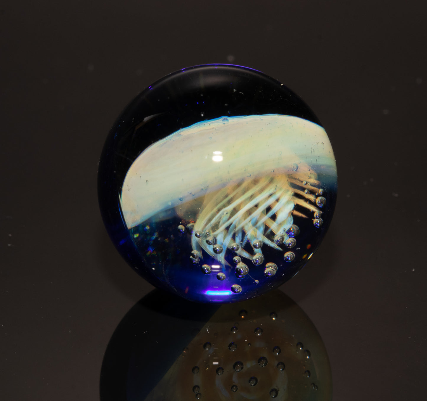 Jellyfish Glass Marble 26mm | Ocean Inspired Art Marble | Handmade Boro Glass Sphere