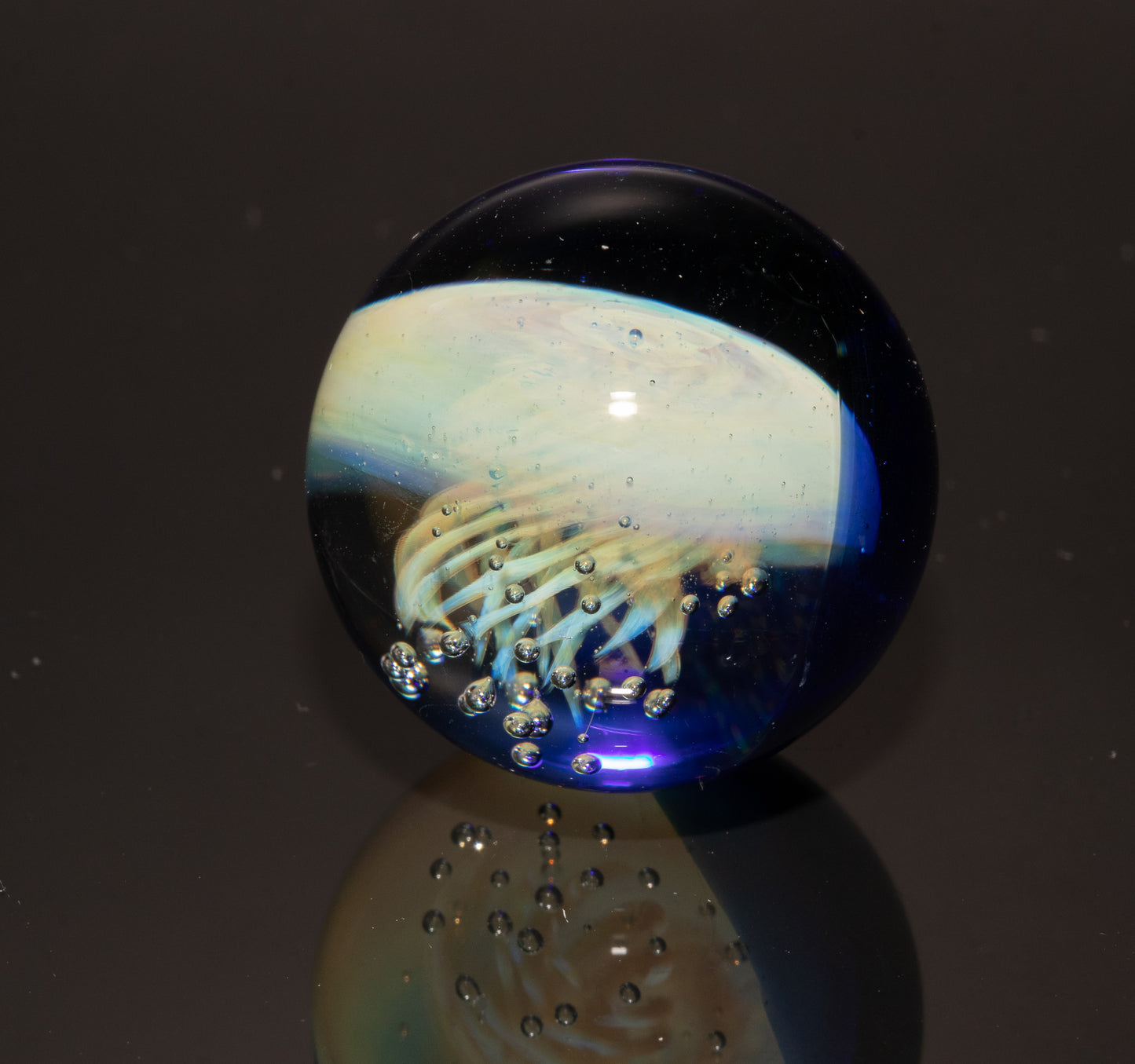 Jellyfish Glass Marble 26mm | Ocean Inspired Art Marble | Handmade Boro Glass Sphere