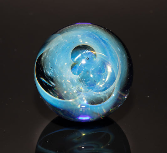 Silver Fumed Galaxy Marble 29mm | Vortex Spiral Nebula Orb | Borosilicate Glass Art | Cosmic Collector Sphere | Handblown Display