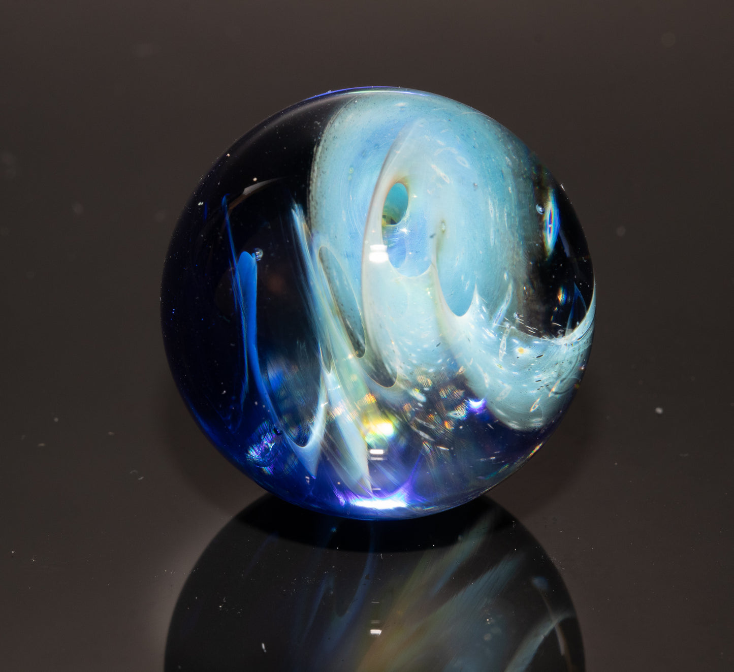 Silver Fumed Galaxy Marble 29mm | Vortex Spiral Nebula Orb | Borosilicate Glass Art | Cosmic Collector Sphere | Handblown Display