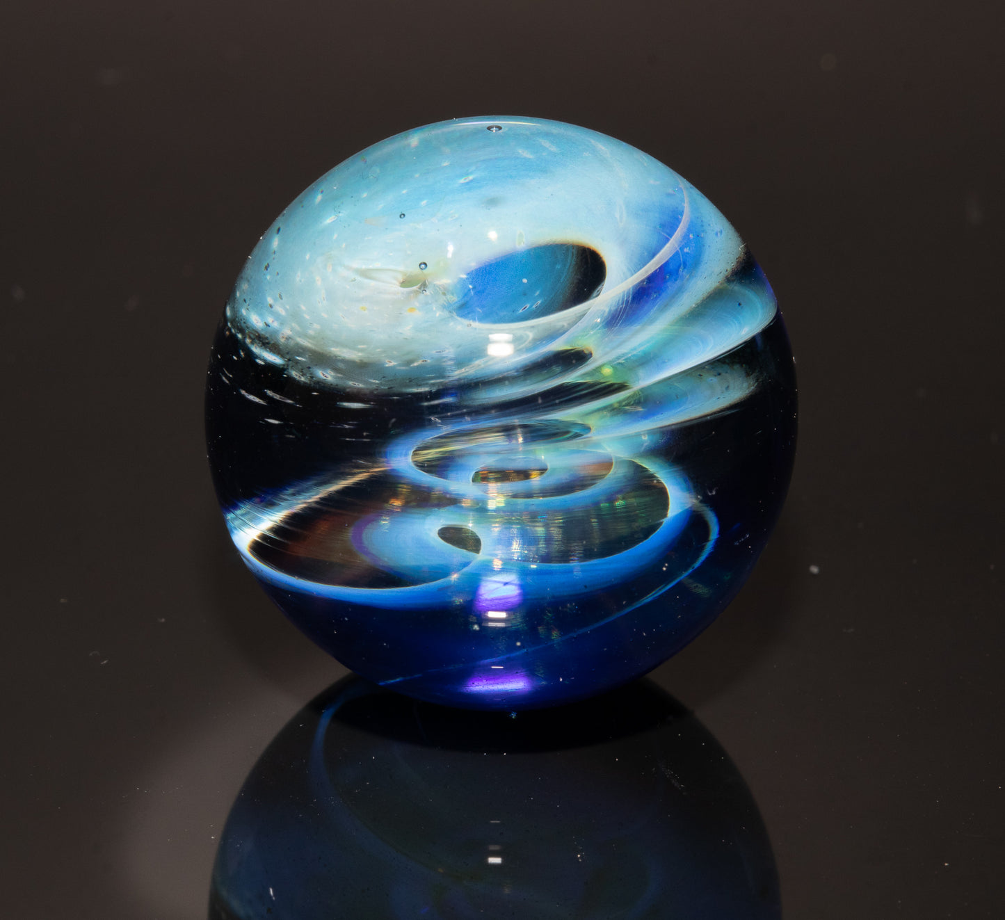Silver Fumed Galaxy Marble 29mm | Vortex Spiral Nebula Orb | Borosilicate Glass Art | Cosmic Collector Sphere | Handblown Display