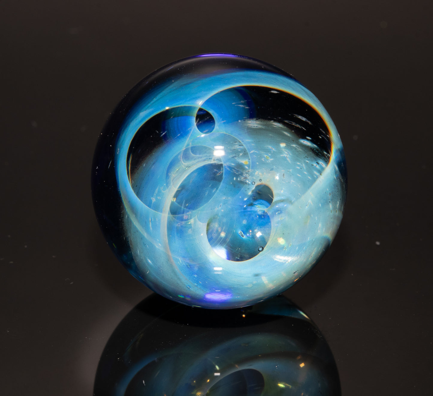 Silver Fumed Galaxy Marble 29mm | Vortex Spiral Nebula Orb | Borosilicate Glass Art | Cosmic Collector Sphere | Handblown Display