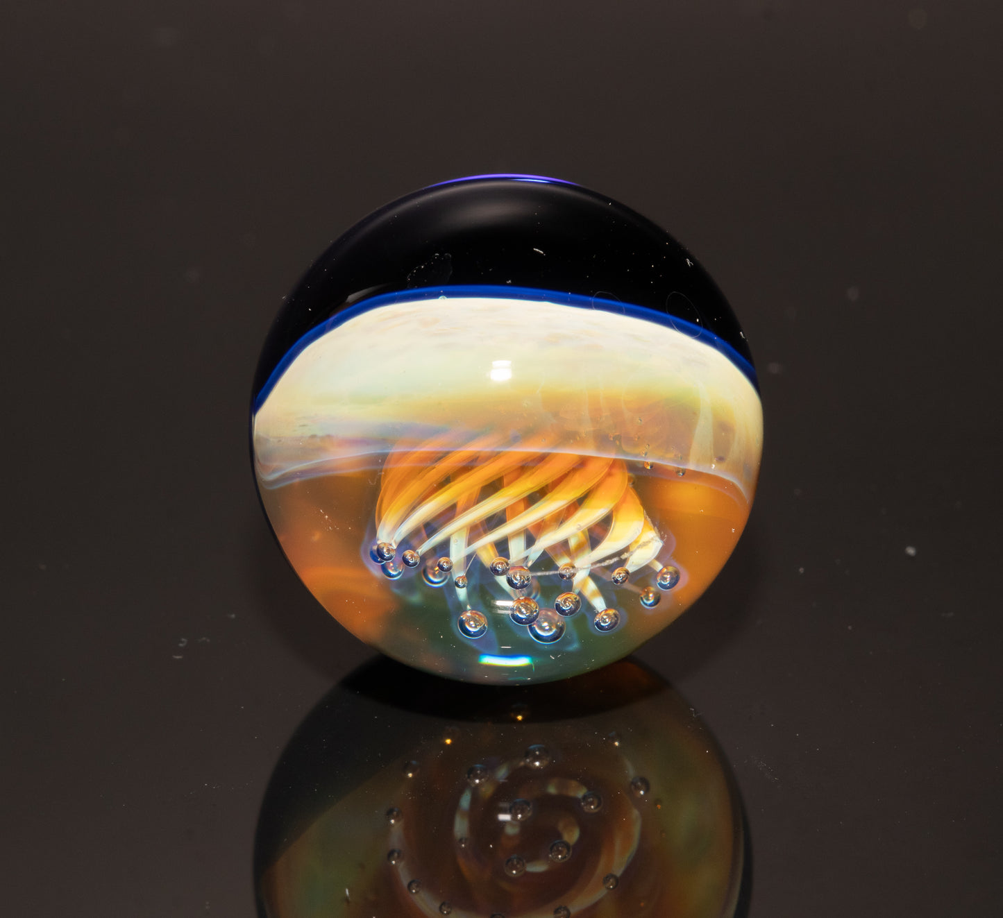 Jellyfish Glass Marble 24mm | Ocean Inspired Art Marble | Handmade Boro Glass Sphere
