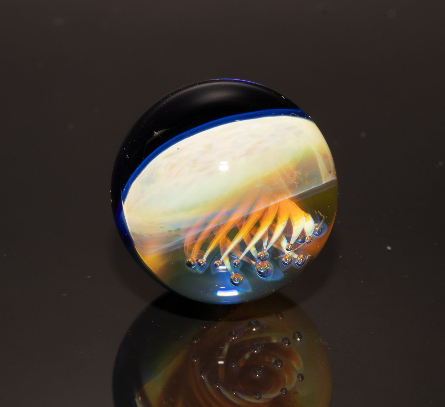 Jellyfish Glass Marble 24mm | Ocean Inspired Art Marble | Handmade Boro Glass Sphere